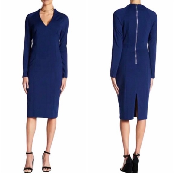 Alexia Admor Military Neck Sheath Dress Long Sleeve Solid Black - Picture 6 of 6